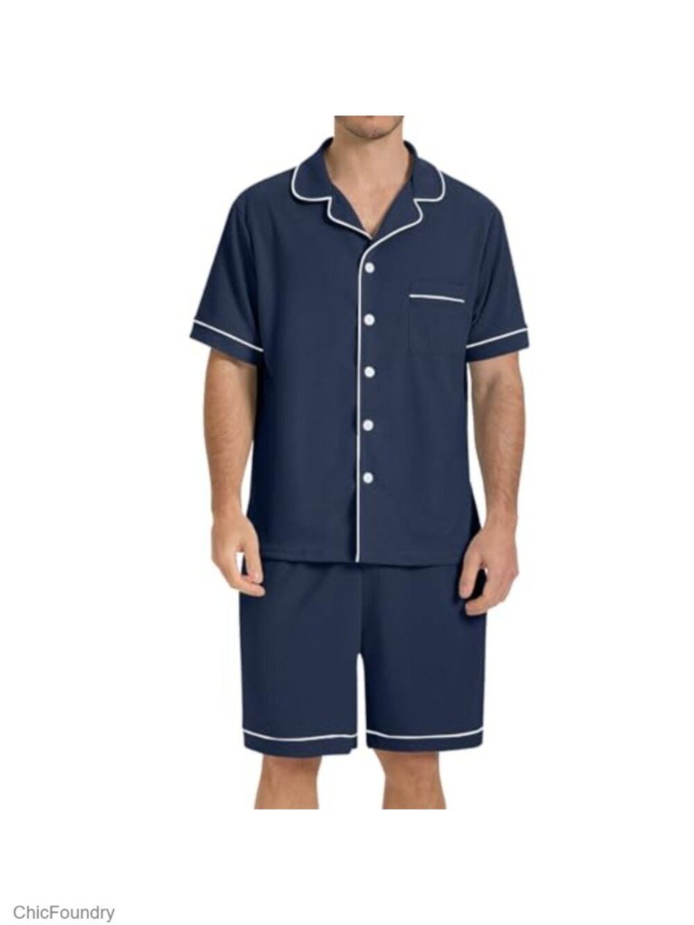 Men's Waffle Knit Pajama Set Short Sleeve Button Down Pjs Lounge Set